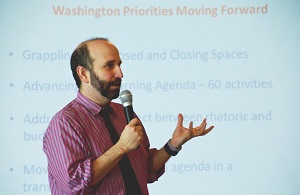 DRG Center Director, Neil Levine presenting on the DRG Strategy, objectives, budget, and general DRG priorities. Photo: Jessica Benton Cooney