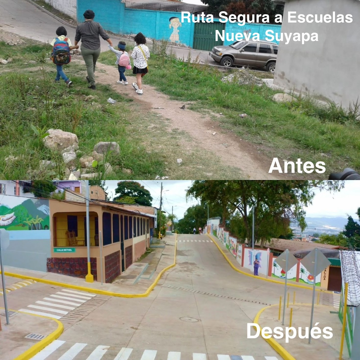 Before and After: New road construction for Nueva Suyapa Safe Route Projects, Honduras