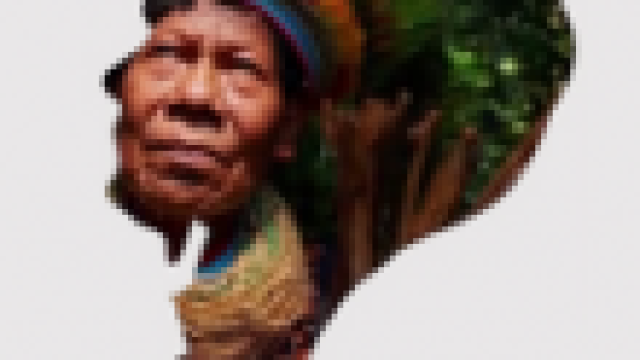 Ecuador country map filled with image of indigenous man